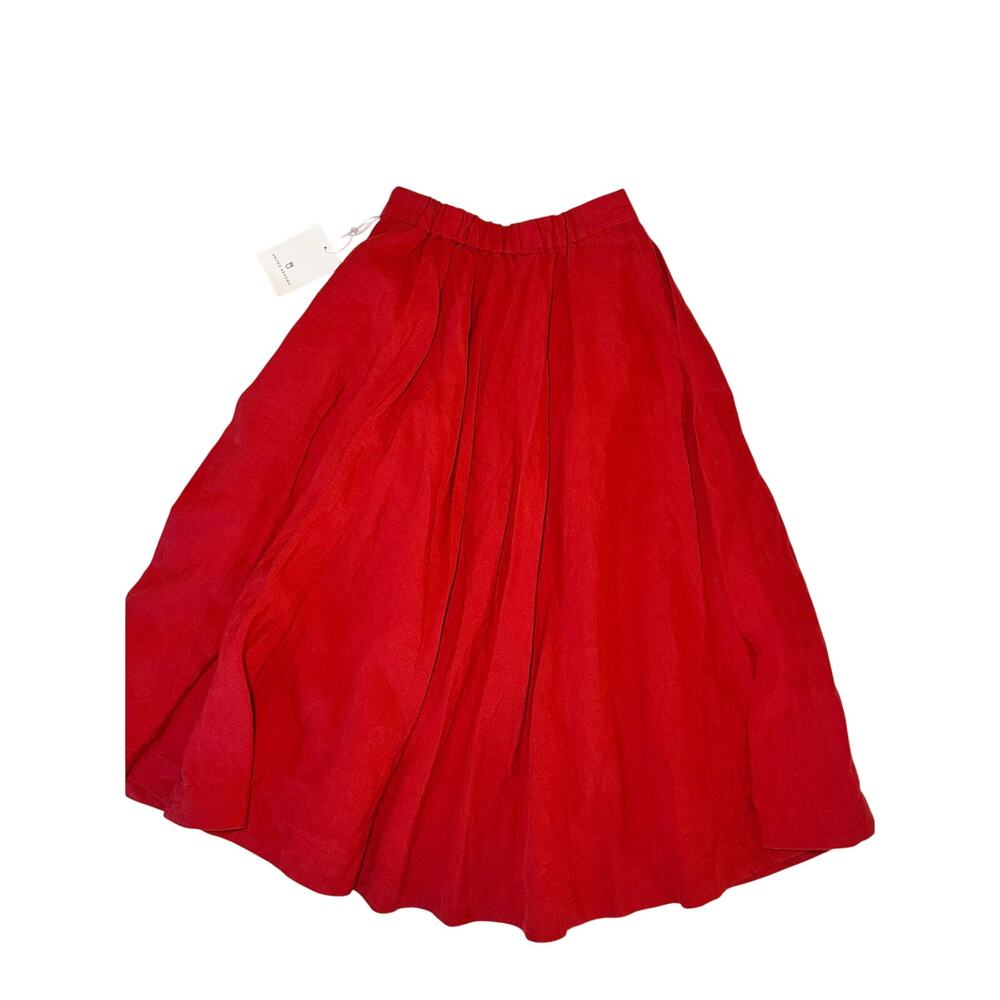 UNITED ARROWS Linen Long Maxi A-Line Red Pleated Skirt Women’s Size Small 36 NWT - Picture 3 of 11